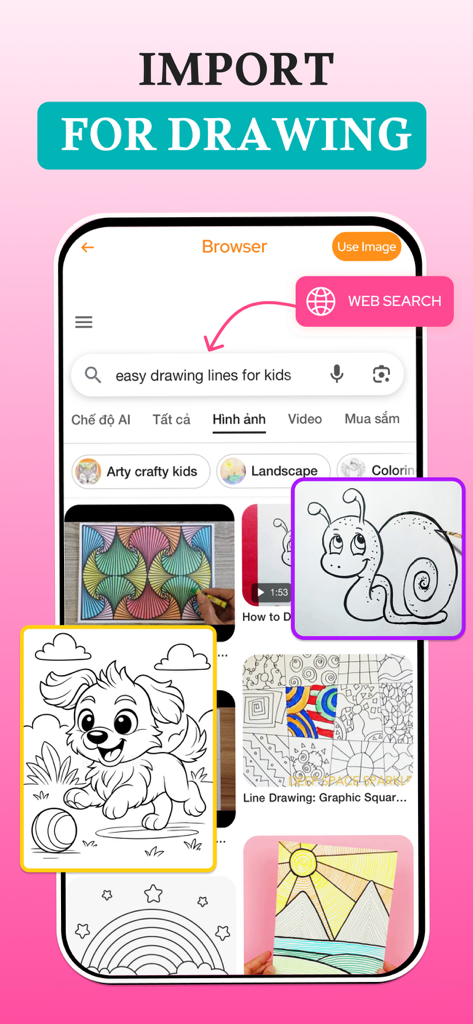 AR Draw: Trace & Paint - Web search interface in the AR Draw app to find and import images for tracing