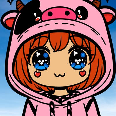 kawaii girl with cow hoodie