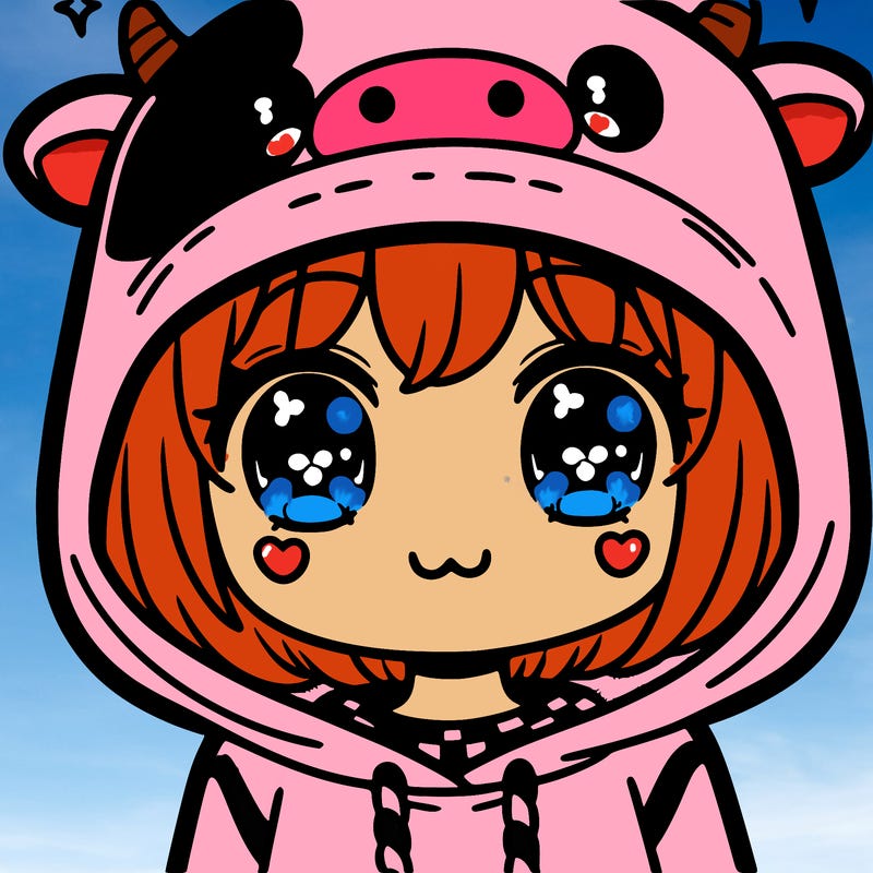 kawaii girl with cow hoodie