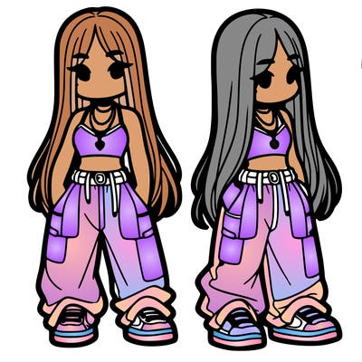 girl in baggy pants crop top and long hair