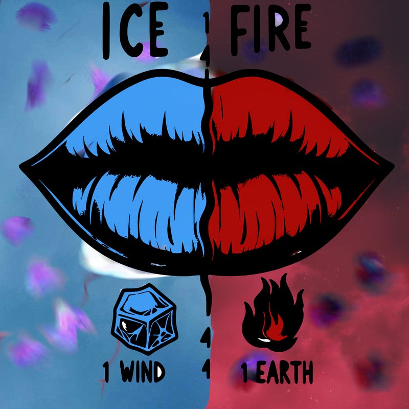 realistic lip split in fourth . 1 fourth ice 1 fire 1wind 1 earth