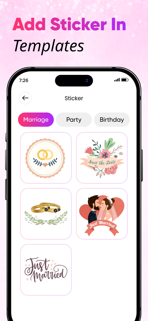 Birthday Greeting Card Creator - Marriage and wedding sticker options in a greeting card creation app