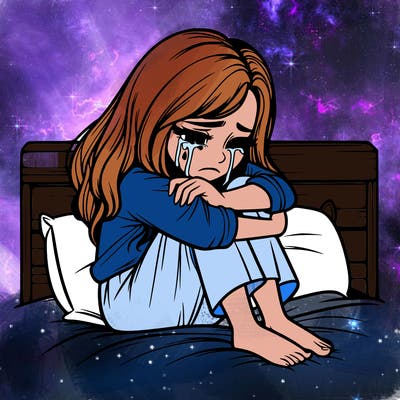 realistic girl crying on her bed over a break up