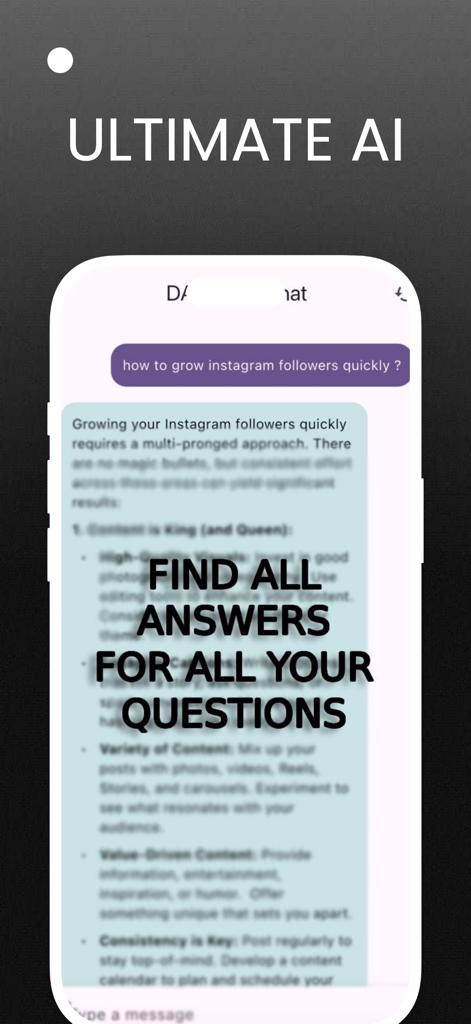 Pantalla de la aplicación móvil DarkGPT AI Chat Assistant que muestra respuestas detalladas a las preguntas del usuario.