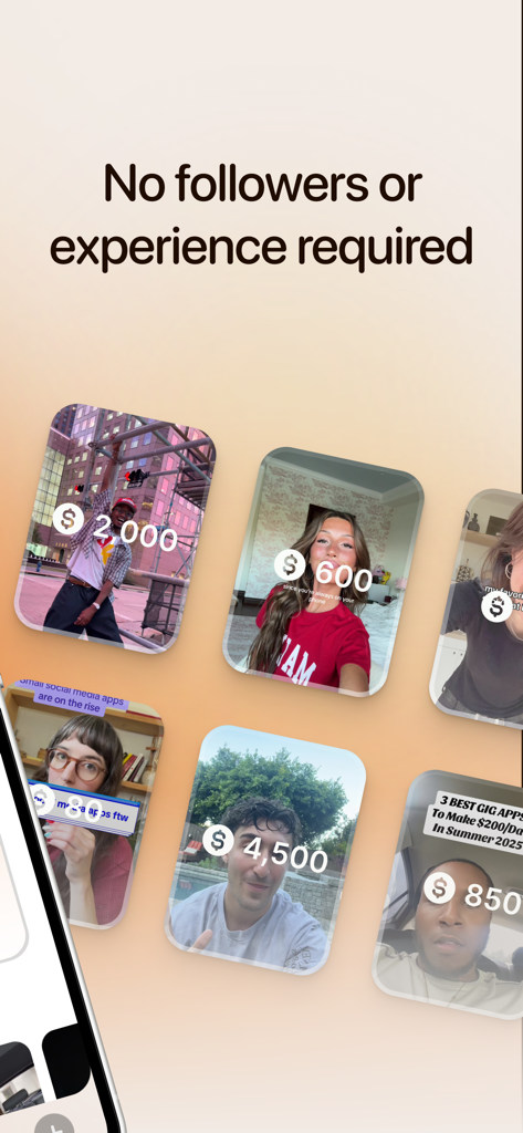 Display showing diverse creators earning money through the Relay app without needing a following
