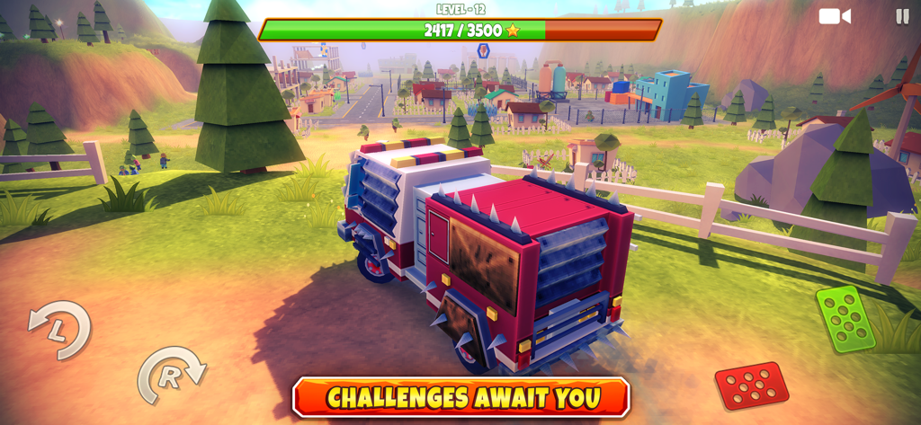 Zombie Safari - Spiked armored truck driving through a town in the Zombie Safari open world game environment.