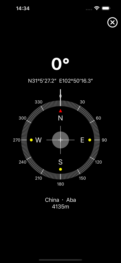 GPS Altitude&Height tracker - Digital compass interface showing 0 degrees North with GPS coordinates and altitude of 4135 meters