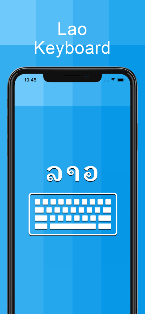 Lao Keyboard And Translator - Tela de boas-vindas do aplicativo Teclado e Tradutor Lao apresentando script laosiano e um ícone de teclado em um iPhone