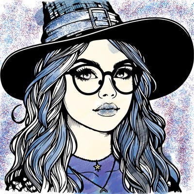 a witch with glasses realistic