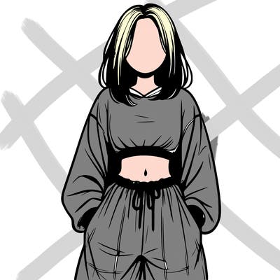 realistic girl faceless with baggy pants and a crop top