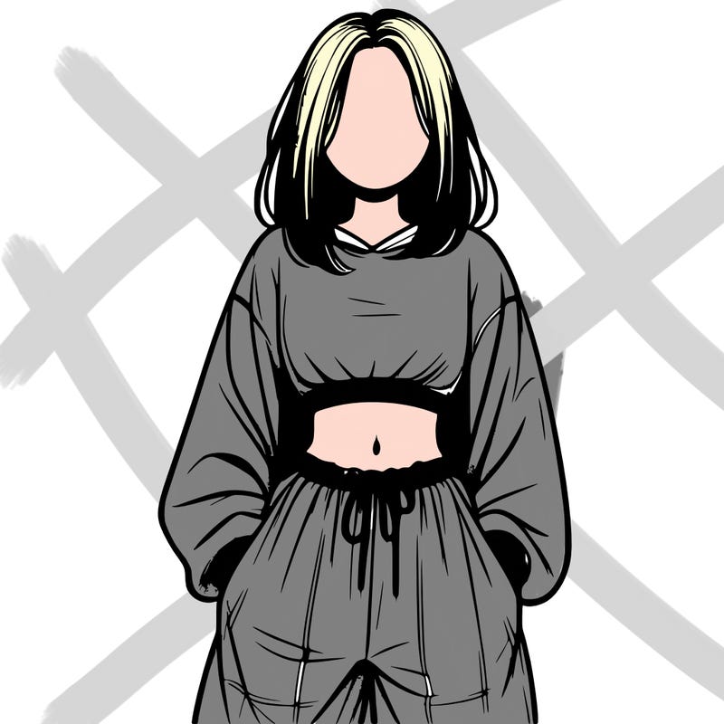 realistic girl faceless with baggy pants and a crop top