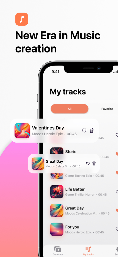 Music AI Creator・Melody Maker - A list of AI-generated music tracks in the Melody Maker mobile app library