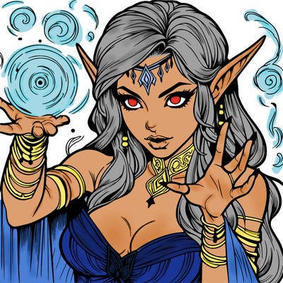 realistic scary beautiful elf sorceress casting spell