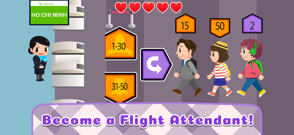 Children playing as a flight attendant at an airport gate in the Gokko World app