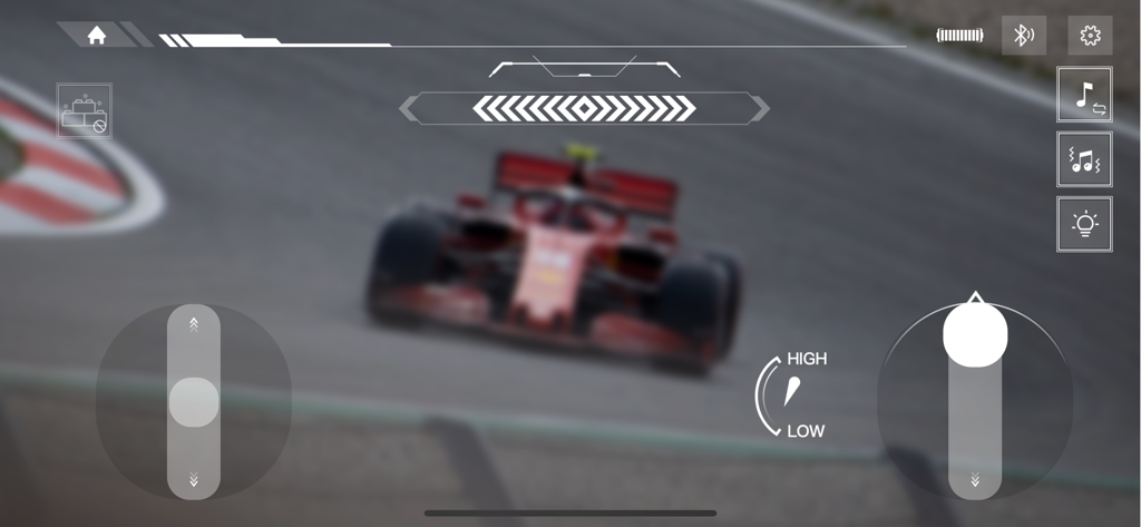 HIGOGO - HIGOGO mobile app remote control interface with joysticks and racing car background