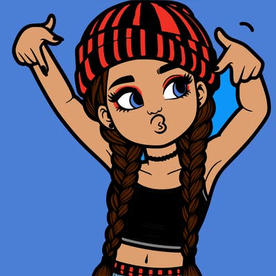 realistic teenage girl with braids and a beanie and crop top doing 🫶🏼