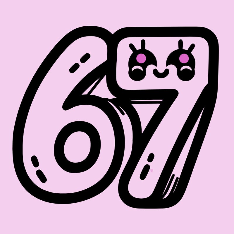 the numbers 67