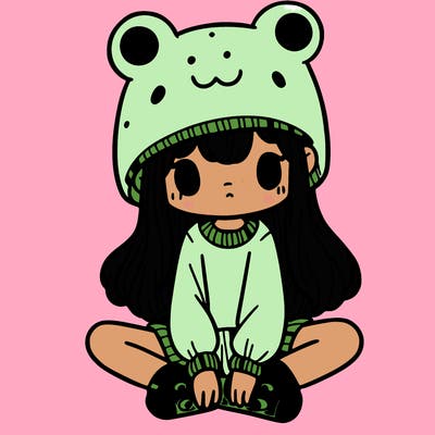 a girl wearing a frog hat and some frog socks