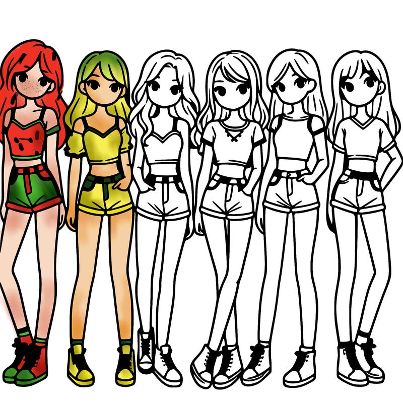 a group of girls wearing crop tops and shorts