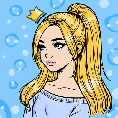 realistic girl with a high ponytail