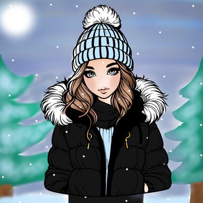 realistic girl with beanie and puff jacket