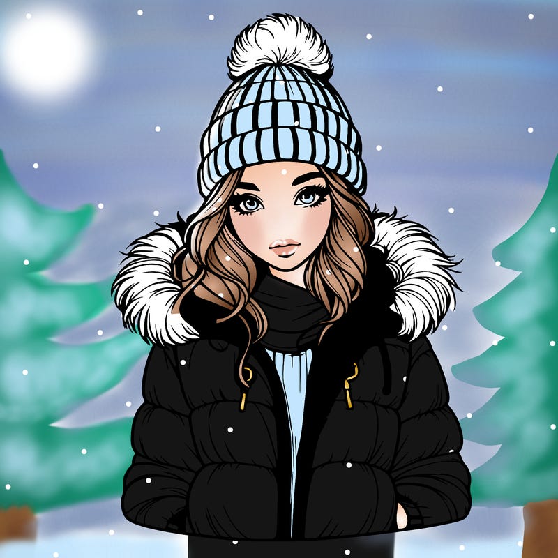 realistic girl with beanie and puff jacket