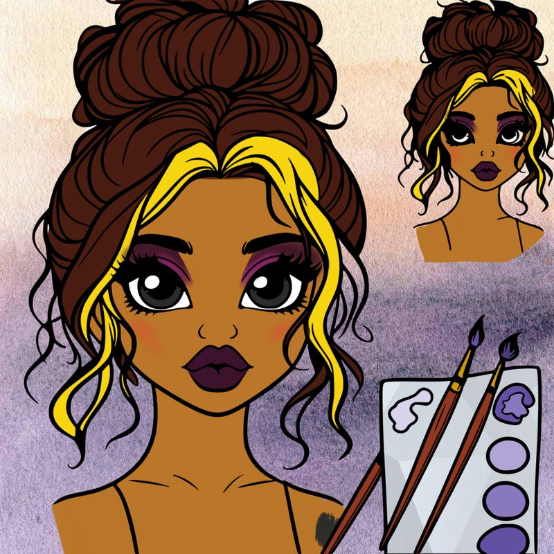 beautiful realistic.painter girl messy bun eyes lips