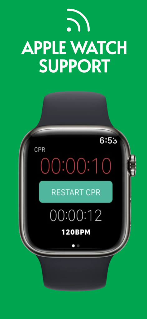 CPR 타이머와 120 BPM 메트로놈이 표시된 Code Runner Pro 앱을 표시하는 Apple Watch