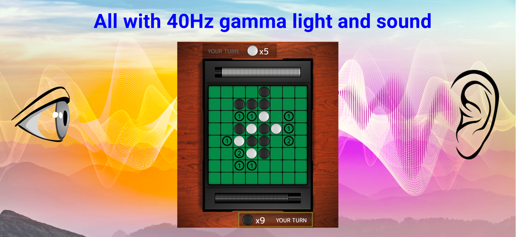 40Hz Brain Trainer - AlzLife - Interfaz de juego de entrenamiento cerebral con iconos de estimulación de luz y sonido gamma de 40Hz