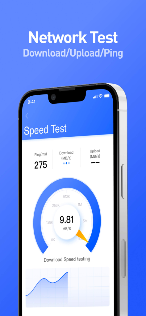 Interfaz de prueba de velocidad de red de One Cleaner que muestra la velocidad de descarga y carga