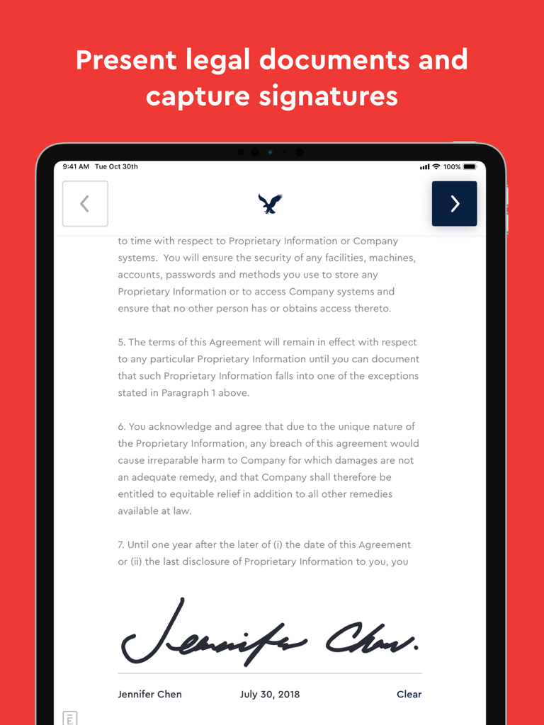 Envoy Visitors Kiosk - Digital signature capture for visitor legal documents on an iPad