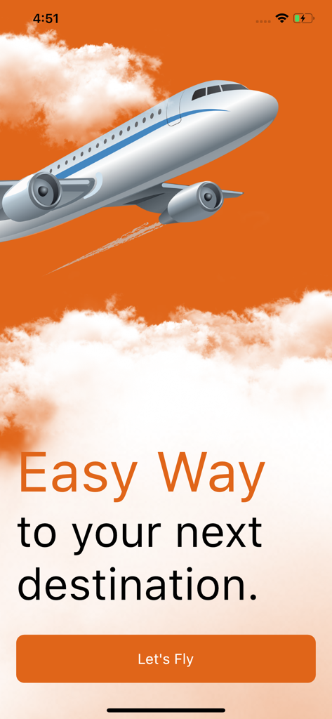 Pantalla de bienvenida de la aplicación Dónde está mi Avión-Tracker con una ilustración de avión y el botón "Empecemos a volar"