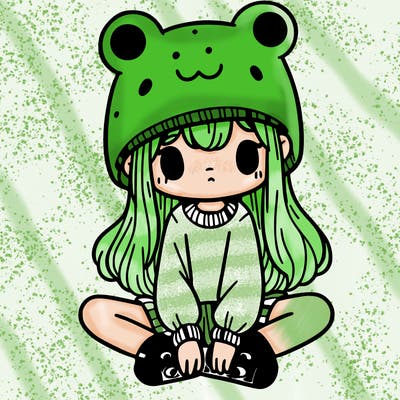 a girl wearing a frog hat and some frog socks