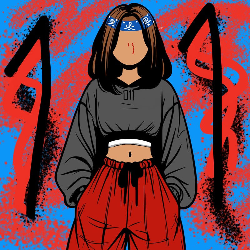realistic girl faceless with baggy pants and a crop top