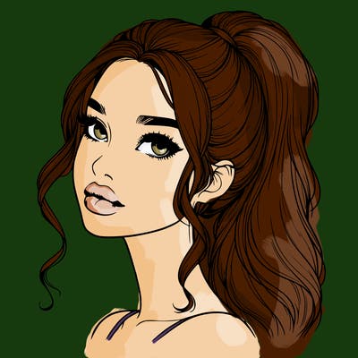 realistic girl with a ponytail on her hair and lips