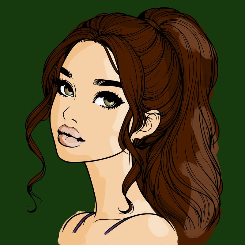 realistic girl with a ponytail on her hair and lips