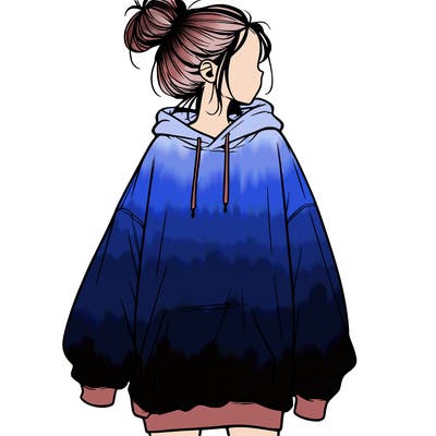 realistic girl with a oversized sweatshirt on and a bun