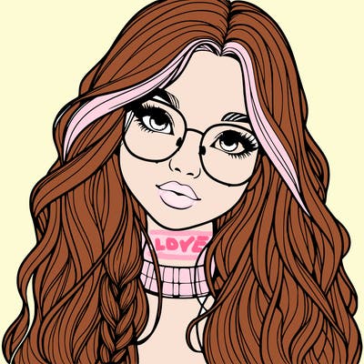 girl with long hair and freckles and glasses realistic