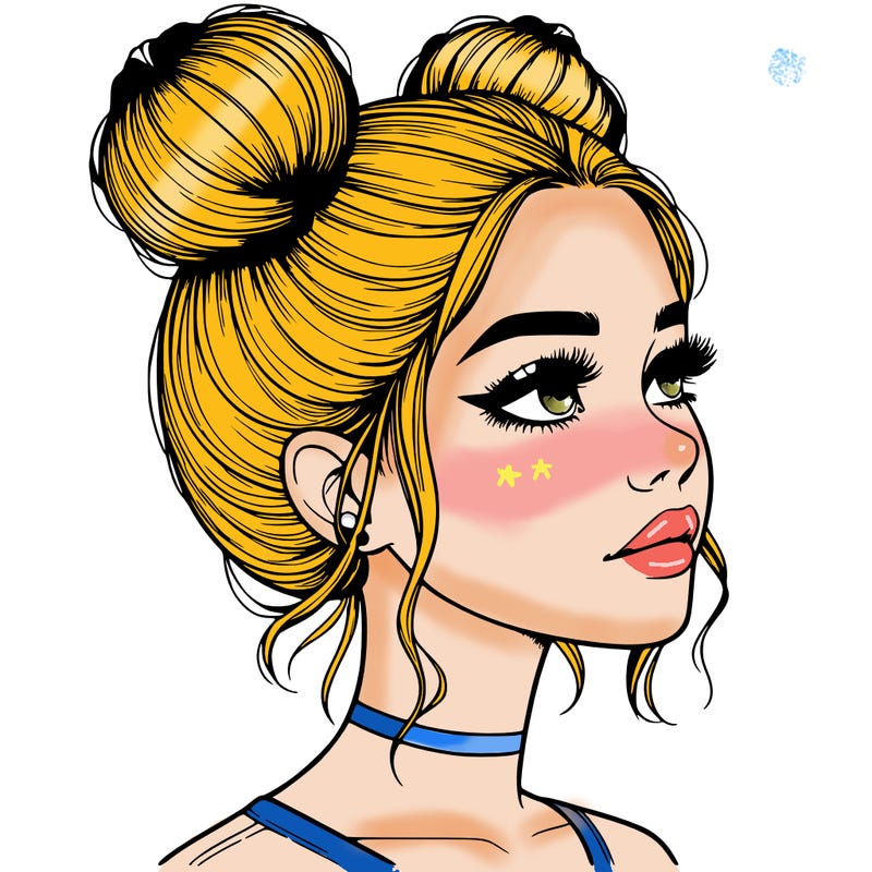 realistic girl with buns on the top of her head