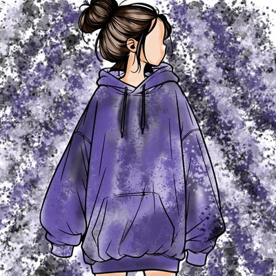 realistic girl with a oversized sweatshirt on and a bun