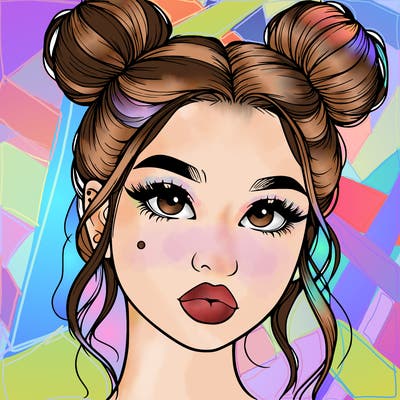 realistic girl with two buns on her hair and lips
