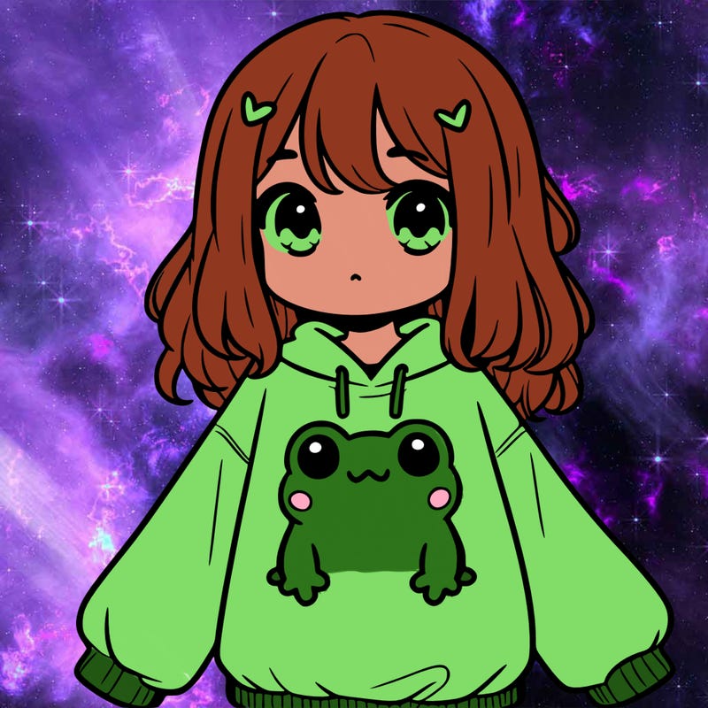 girl wearing frogging sweatshirt