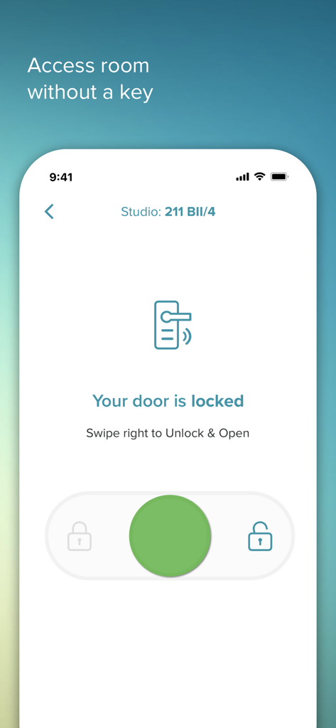 GuestAdvisor - Bildschirm der GuestAdvisor-App mit Digital-Key-Oberfläche zum Öffnen einer Hotelzimmertür ohne physischen Schlüssel