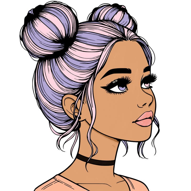 realistic girl with buns on the top of her head