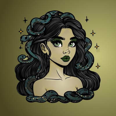 realistic girl with snakes as hair