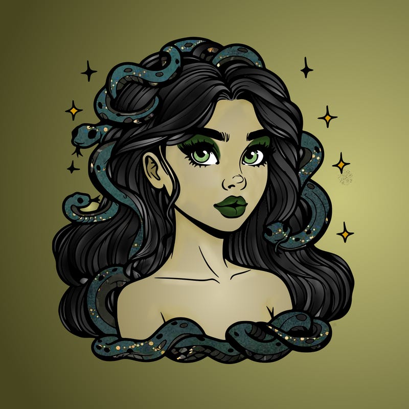 realistic girl with snakes as hair