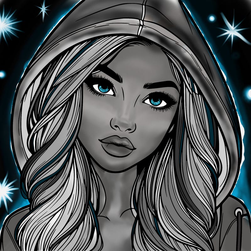 realistic beautiful girl with a hood on