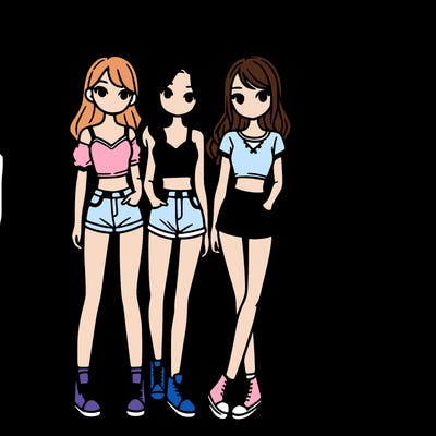a group of girls wearing crop tops and shorts