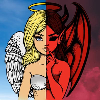 realistic angel half demon