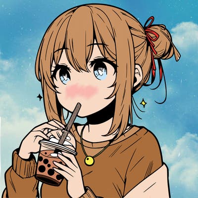 manga character drinking boba